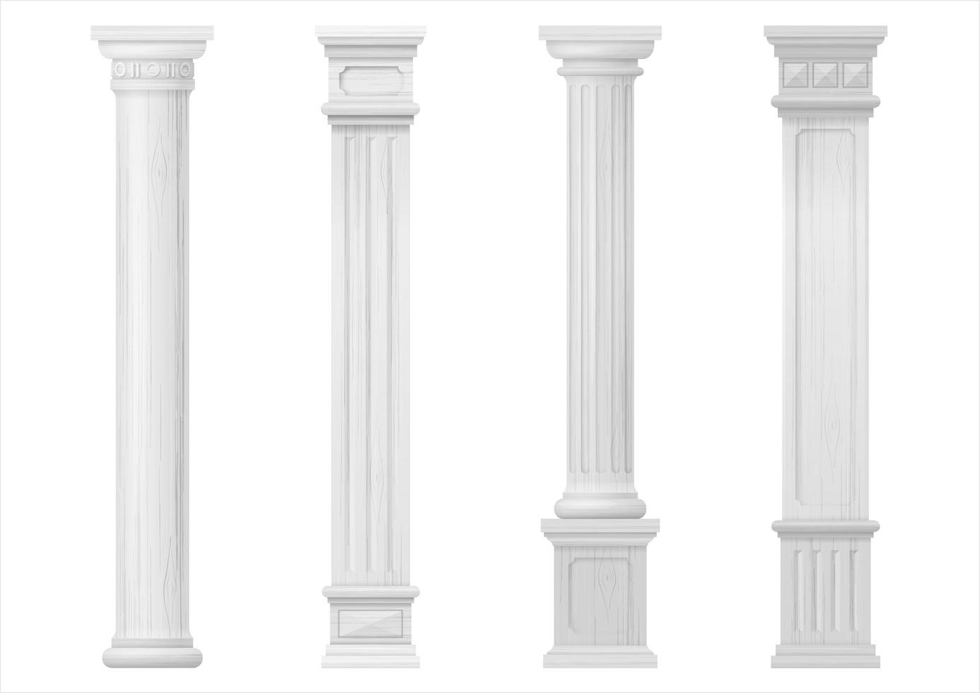 White classic wood carved architectural columns vector