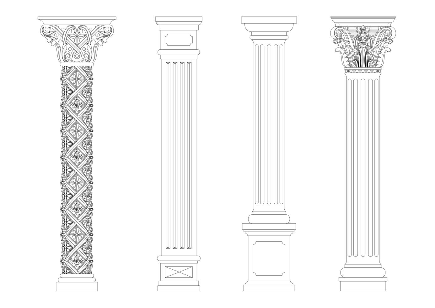 Classical columns in outline style vector