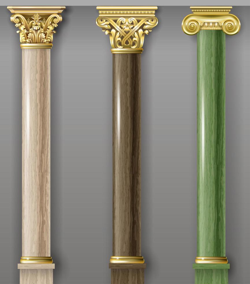 conjunto de columnas marrones y verdes clásicas vector