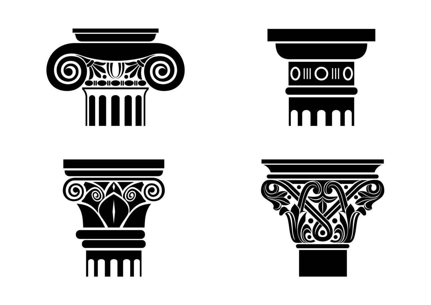 siluetas de capiteles negros para columnas vector