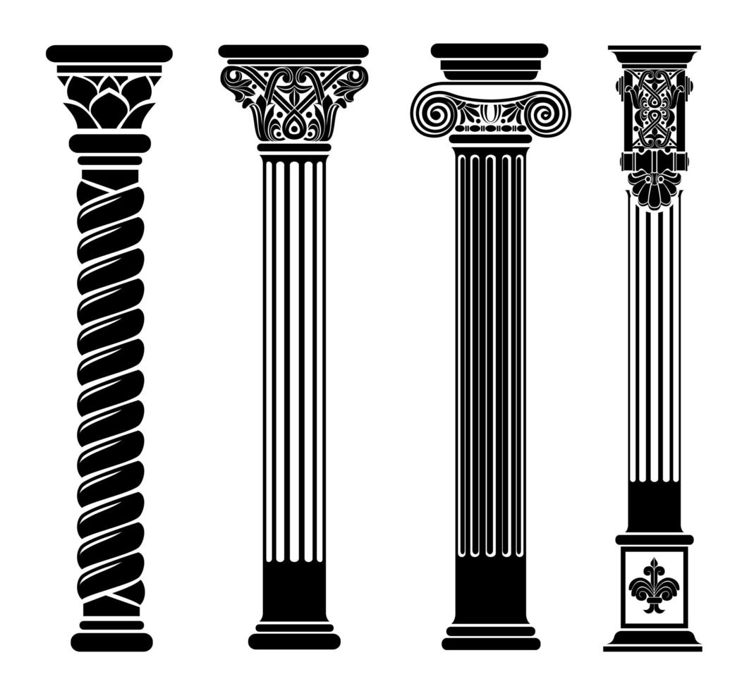 contorno negro de columnas clásicas vector