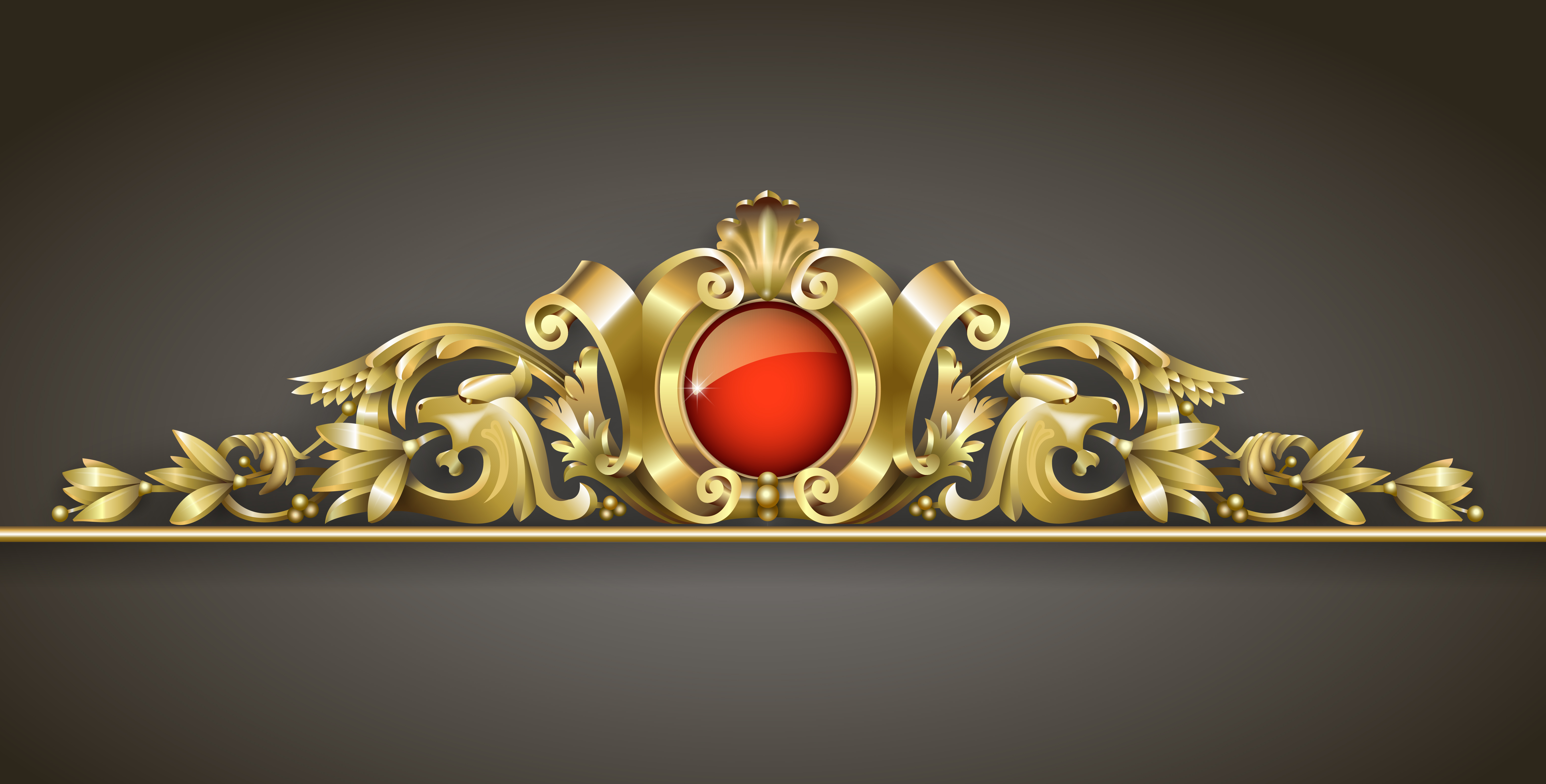 Classic gold ornament with red jewel 1221009 Vector Art at Vecteezy
