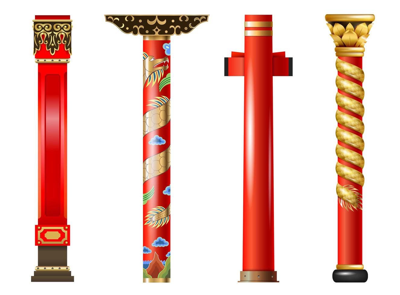 Set of red oriental columns vector
