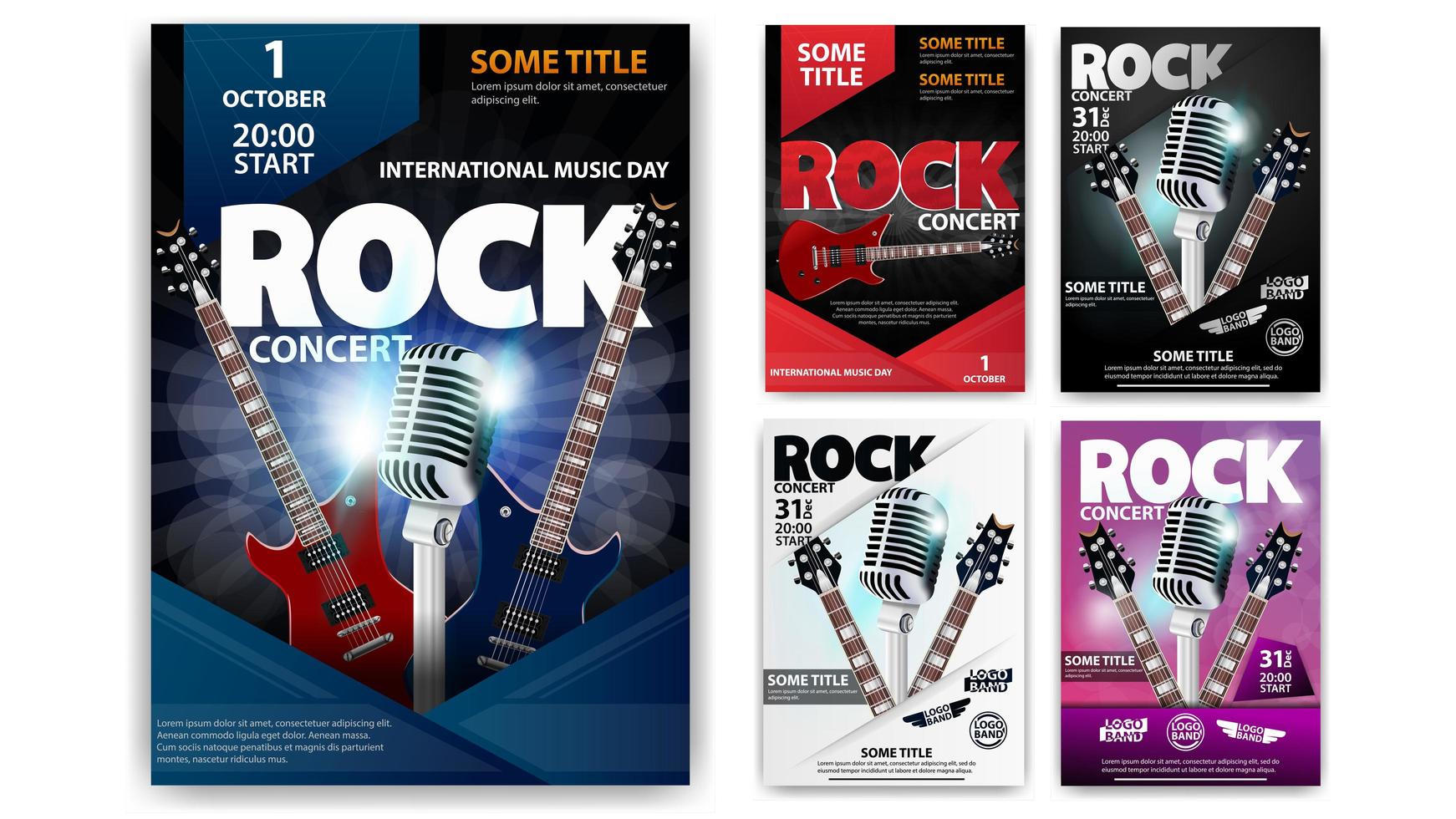 Rock concert poster set in different colors vector