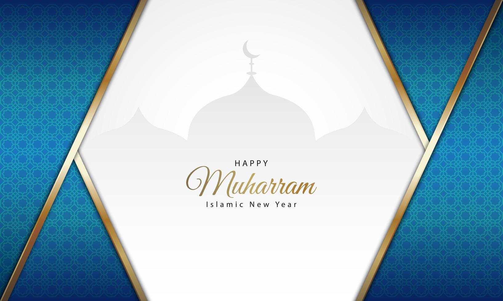 Islamic New Year Blue Pattern with Mosque Silhouette vector