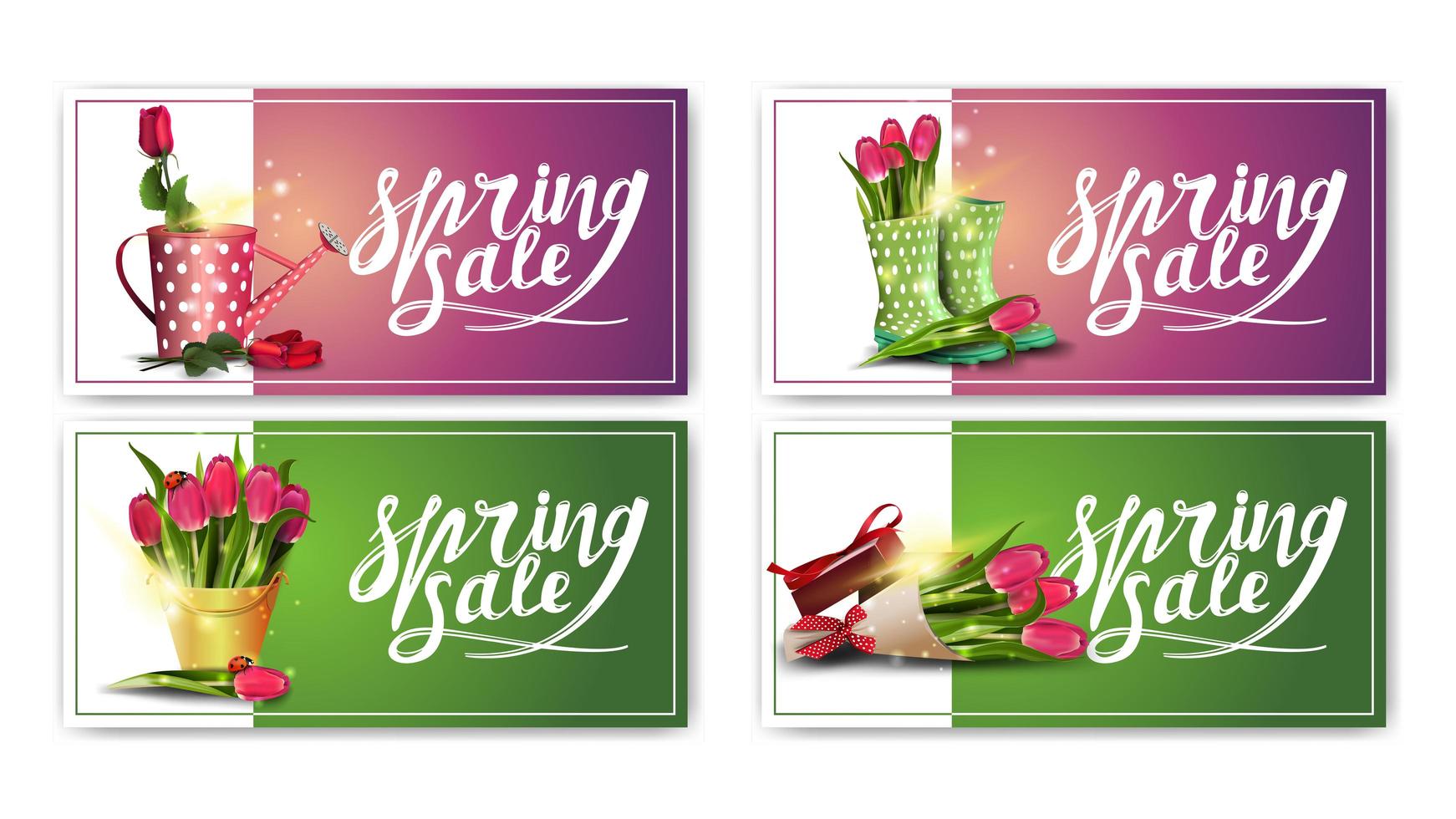 Spring sale purple and green horizontal banners vector