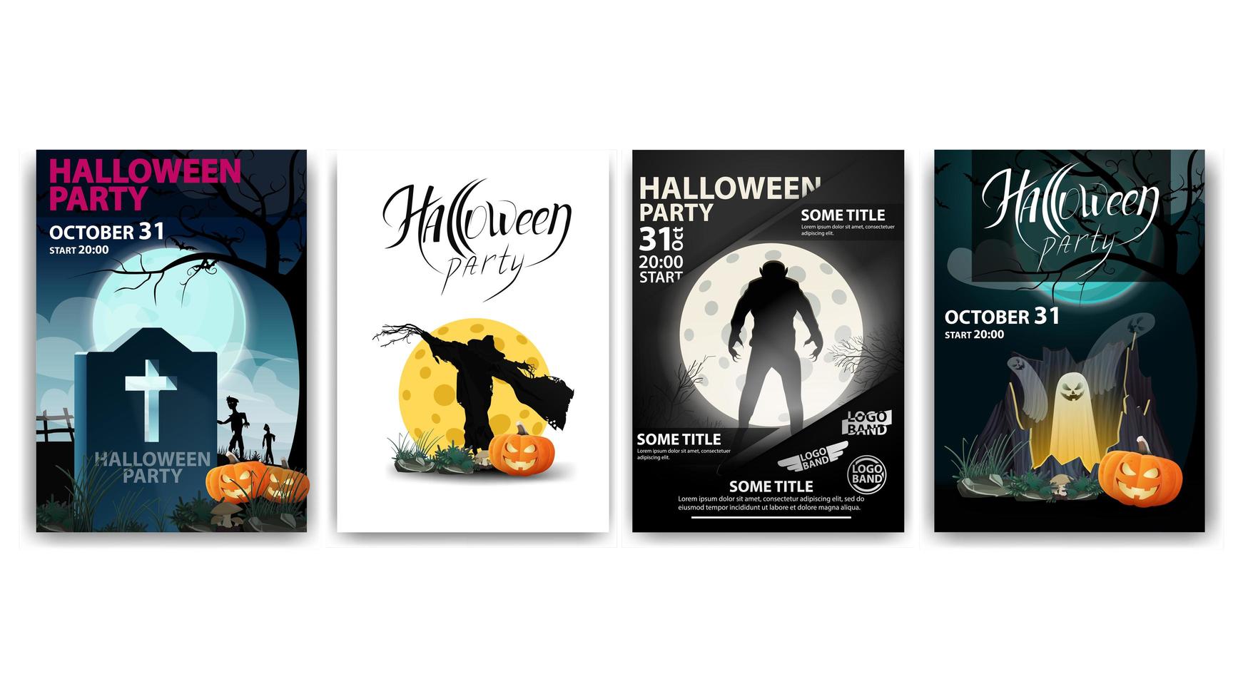 Halloween party posters with werewolf and ghosts vector