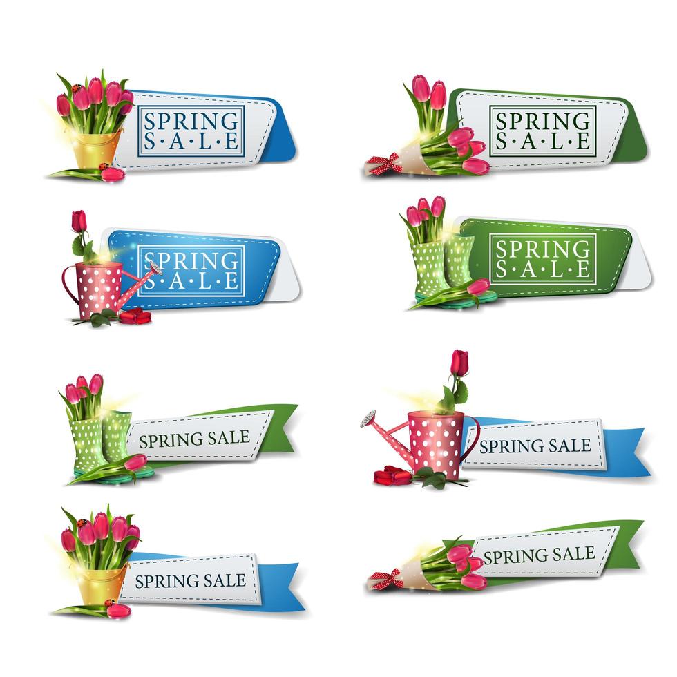 Spring sale ribbon banner set vector