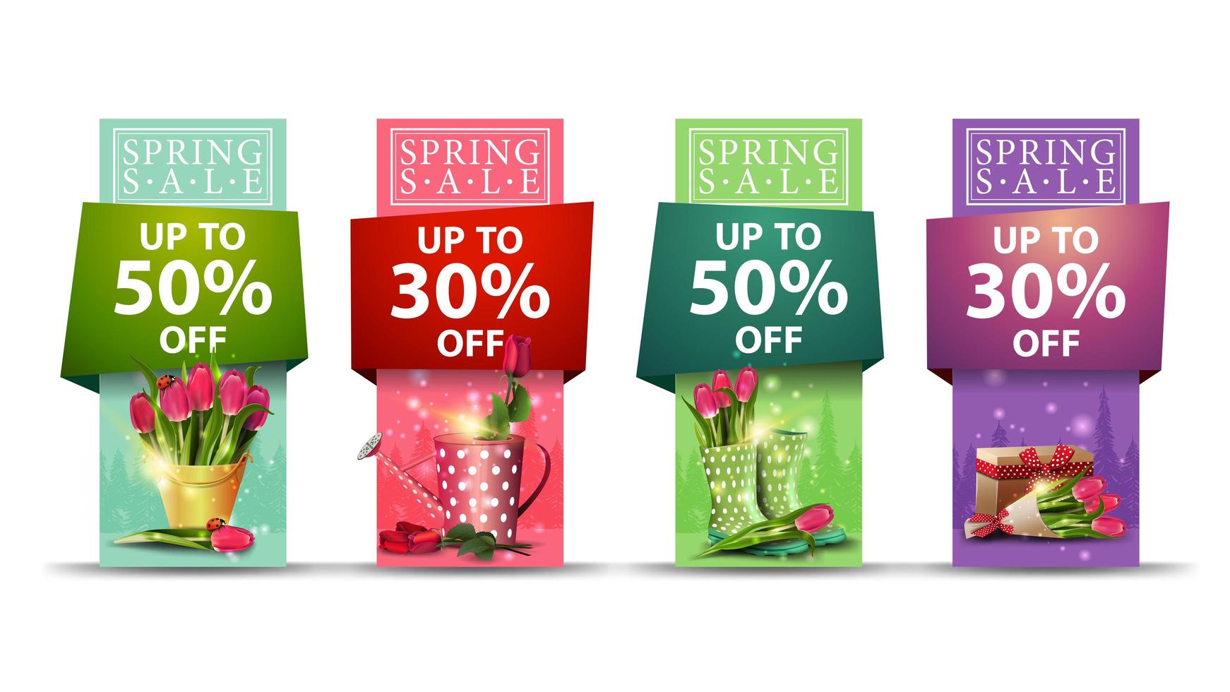 Spring sale vertical banner set in multiple colors vector