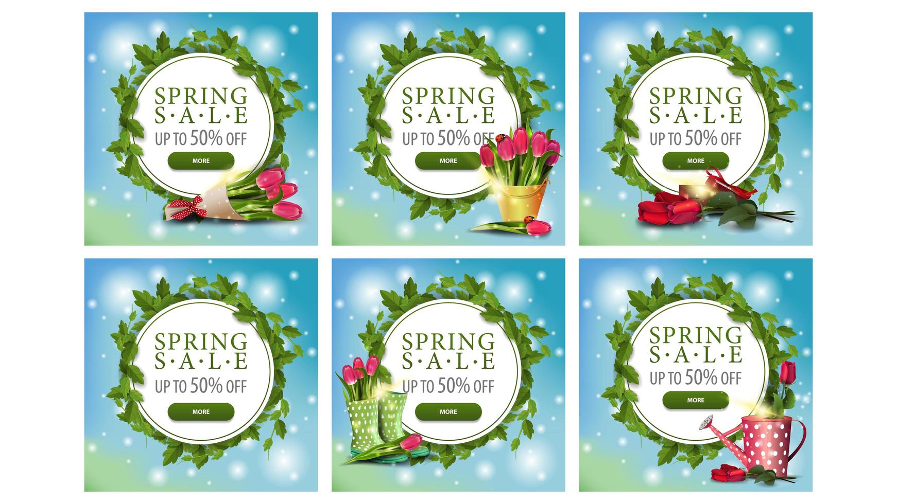 Spring sale circle frame banners with leaves vector