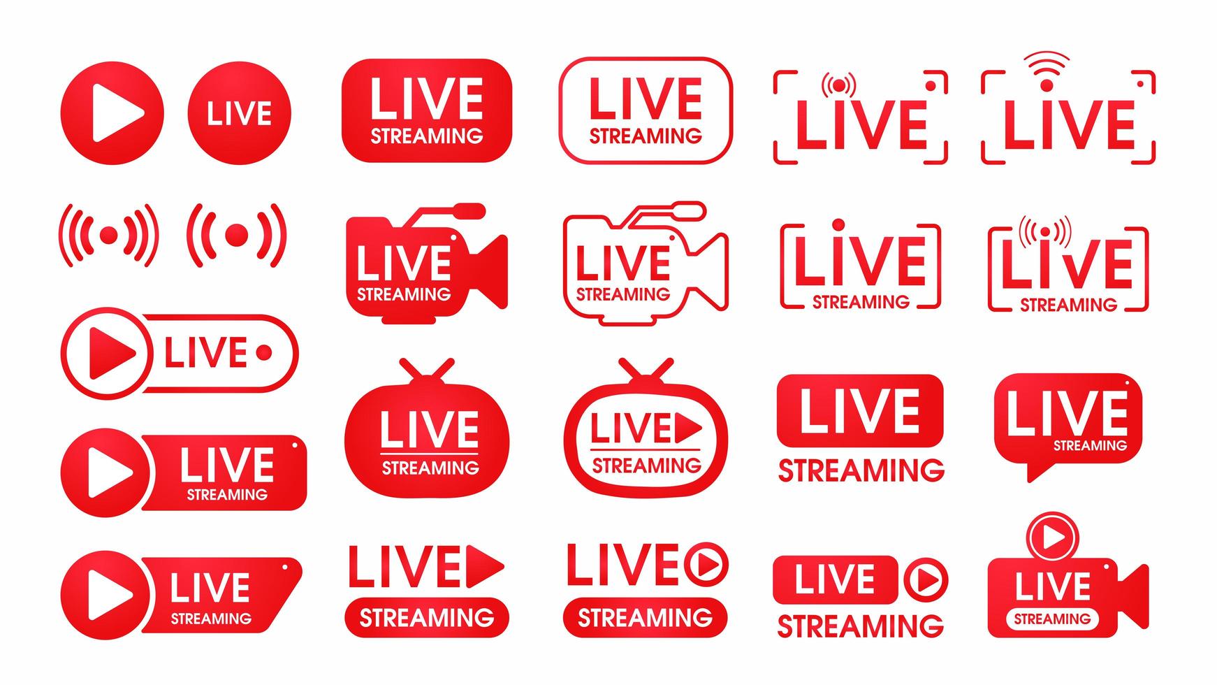 Red live streaming symbol set vector