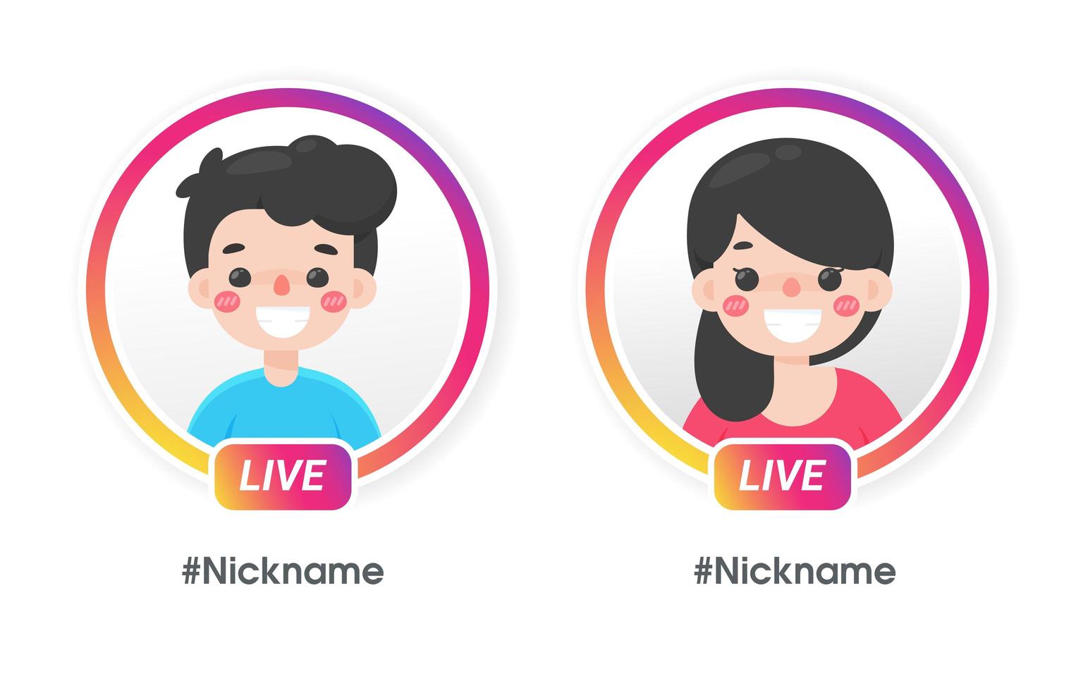 Cartoon male and female with gradient circle vector