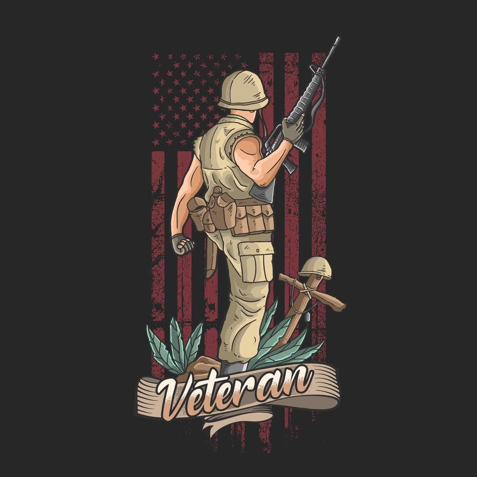 diseño de bandera veterano y grunge estadounidense vector