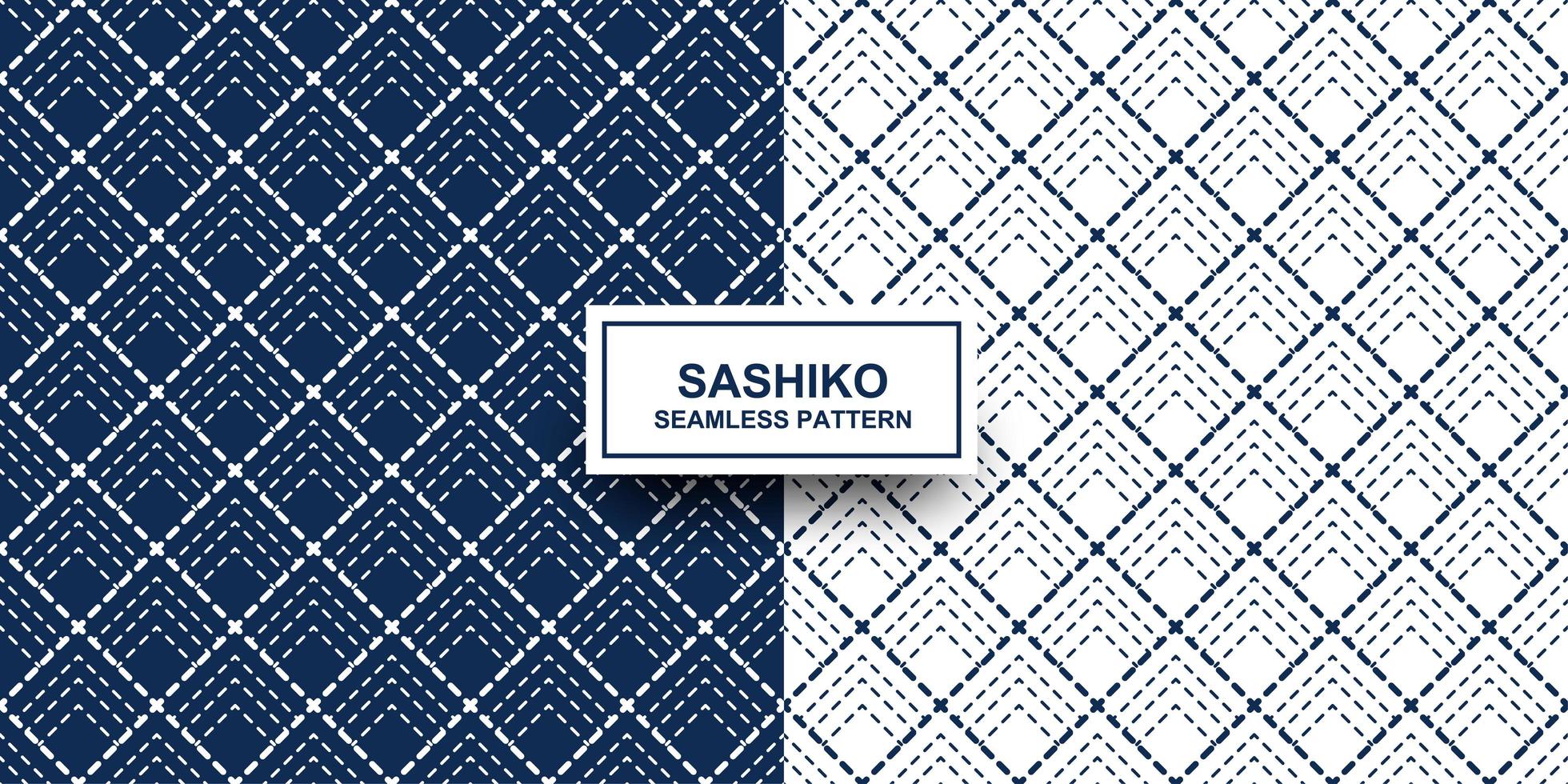 Indigo and white Sashiko seamless pattern set vector