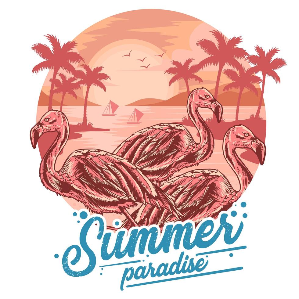 Summer flamingo paradise poster  vector