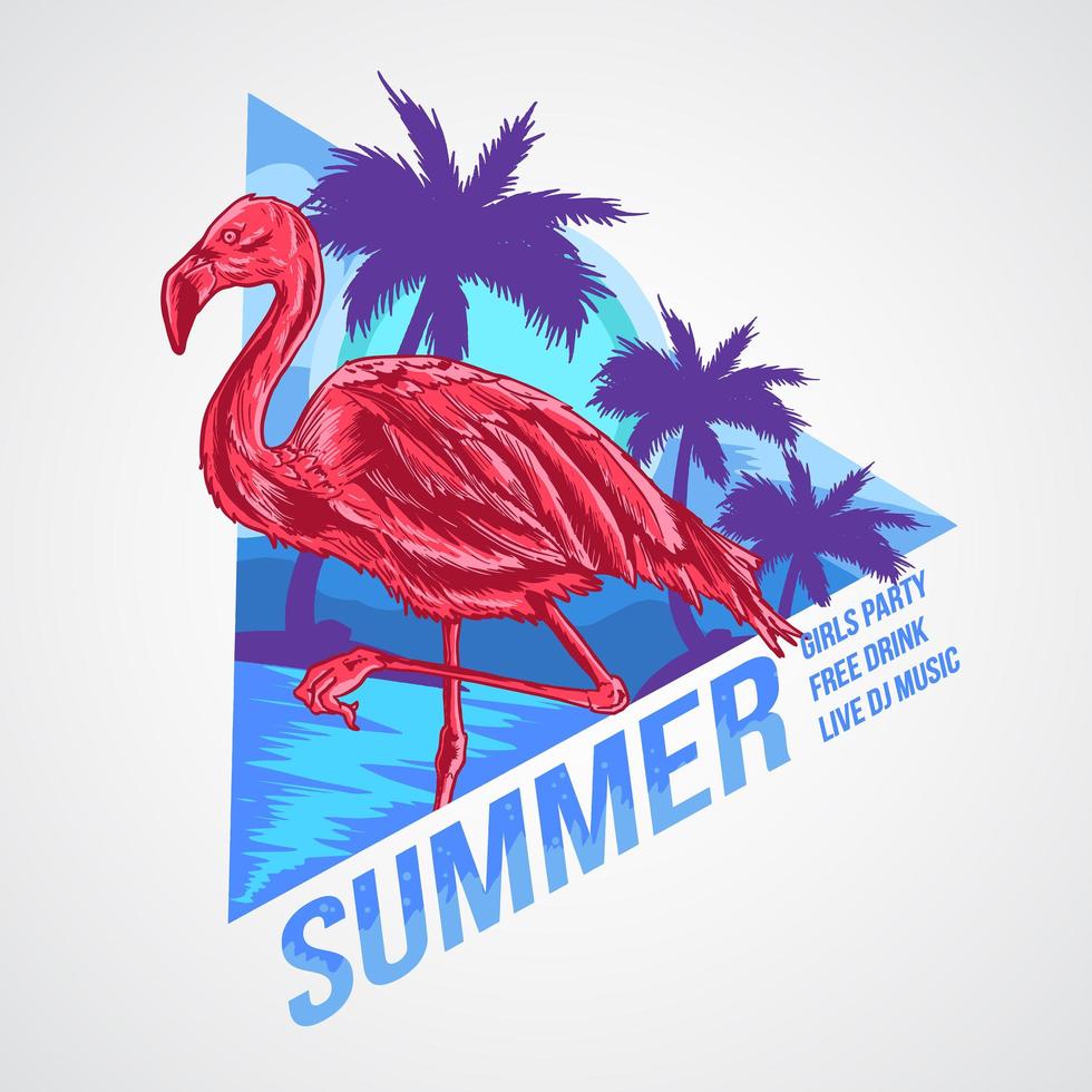 Flamingo summer party poster design  vector