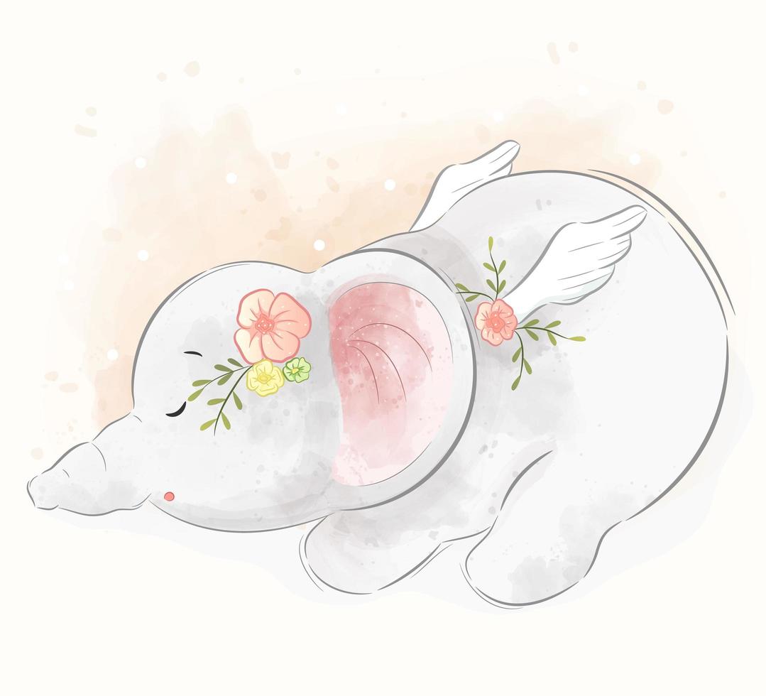 lindo bebé elefante durmiendo vector