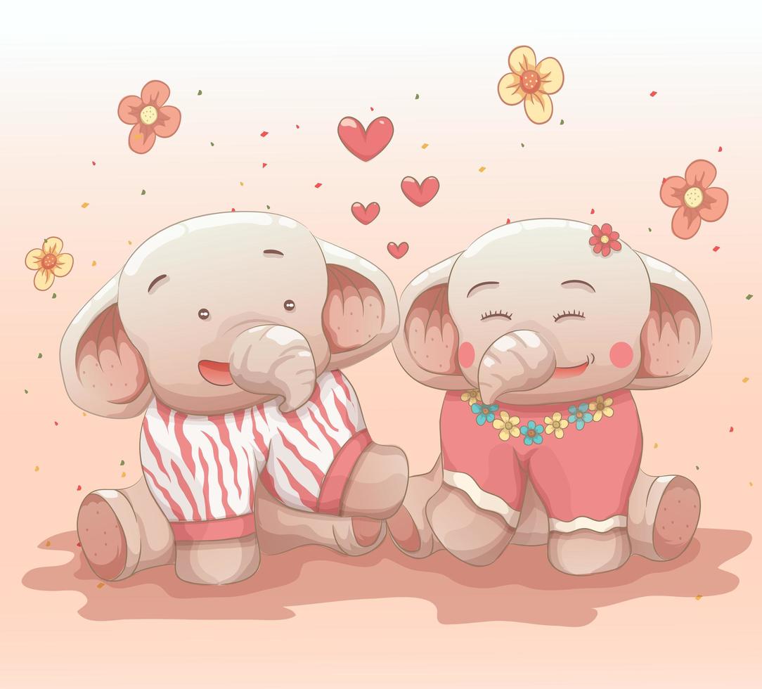 Cute elephant couple in love  vector