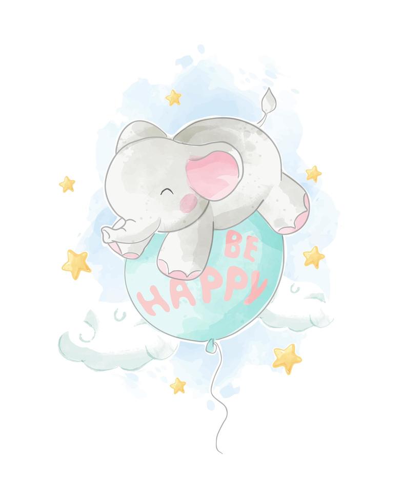 Watercolor Elephant on ''Be Happy'' Balloon vector