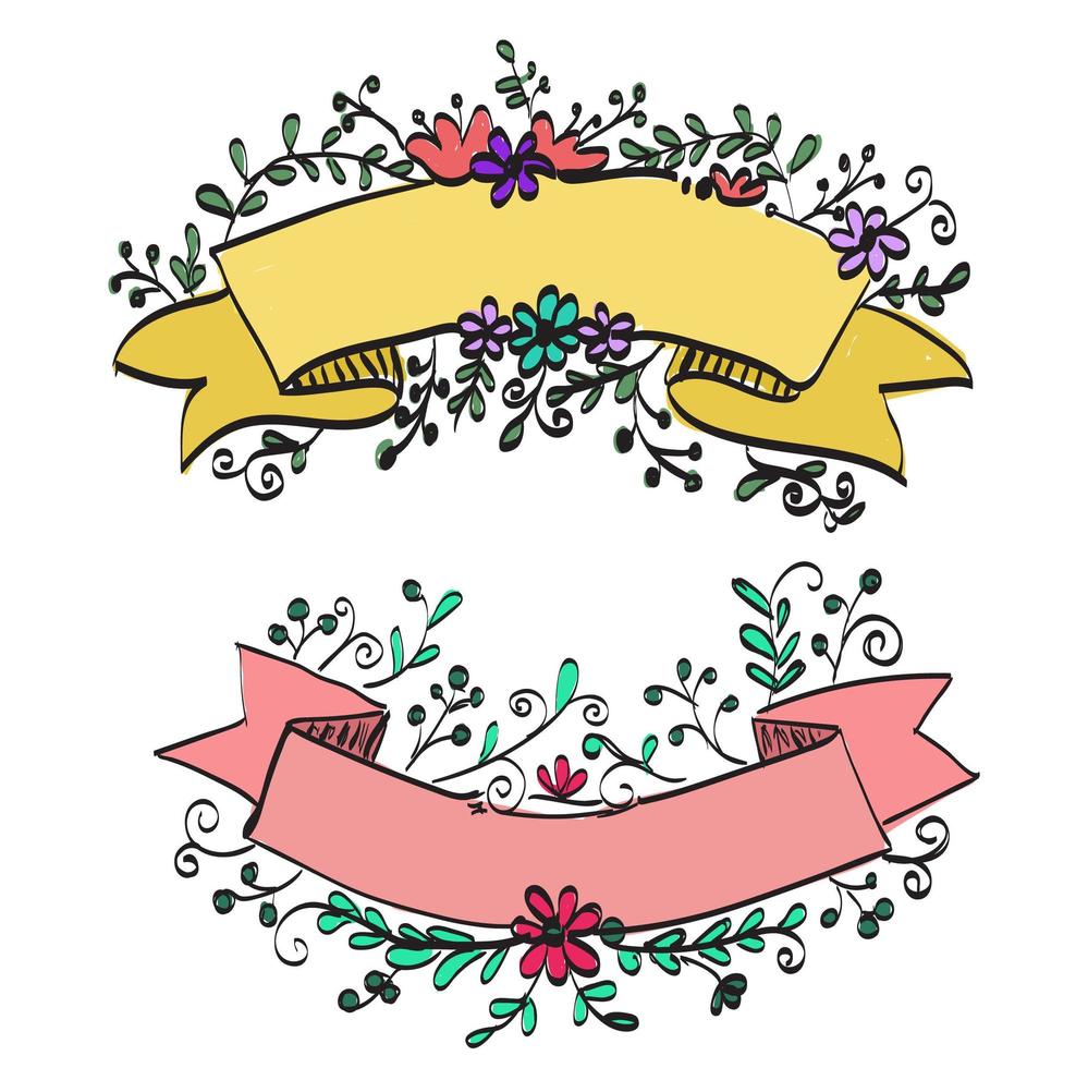 Doodle style floral banner vector