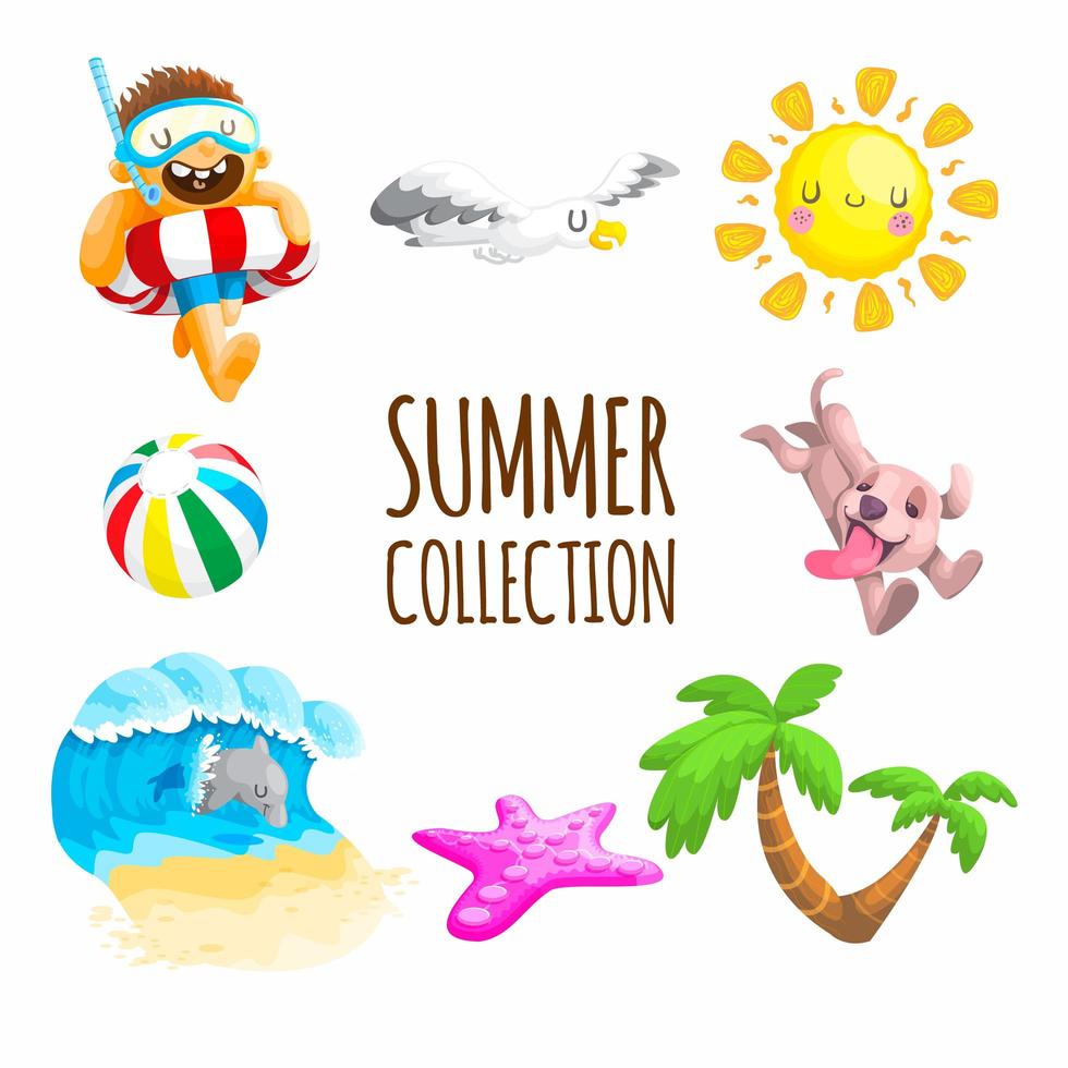 Summer element collection with dolphin and more vector