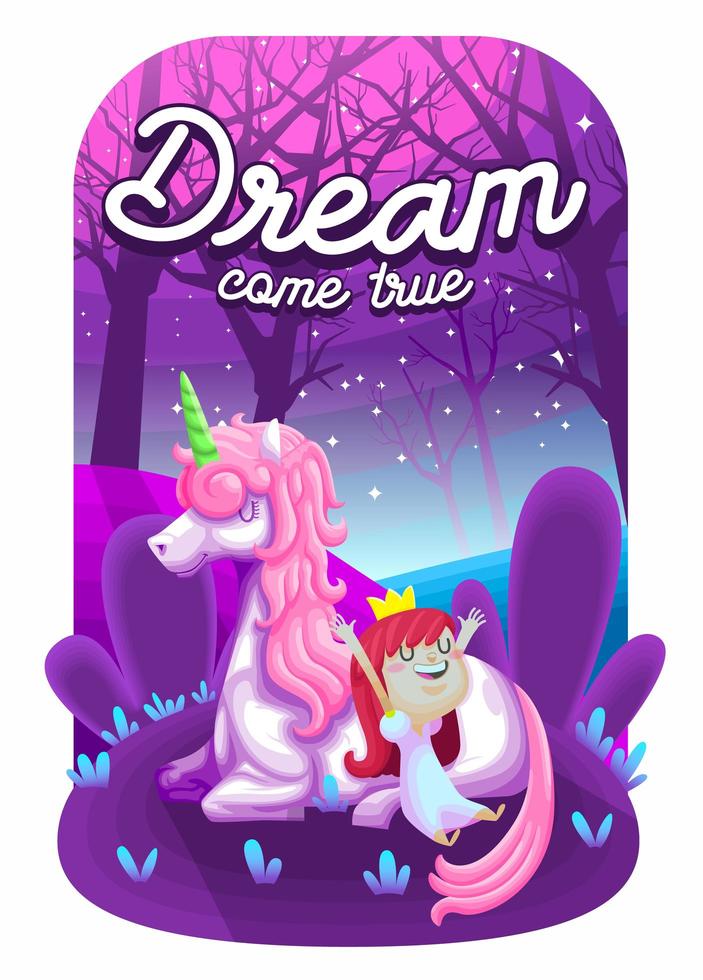 Beautiful unicorn with cute princess vector