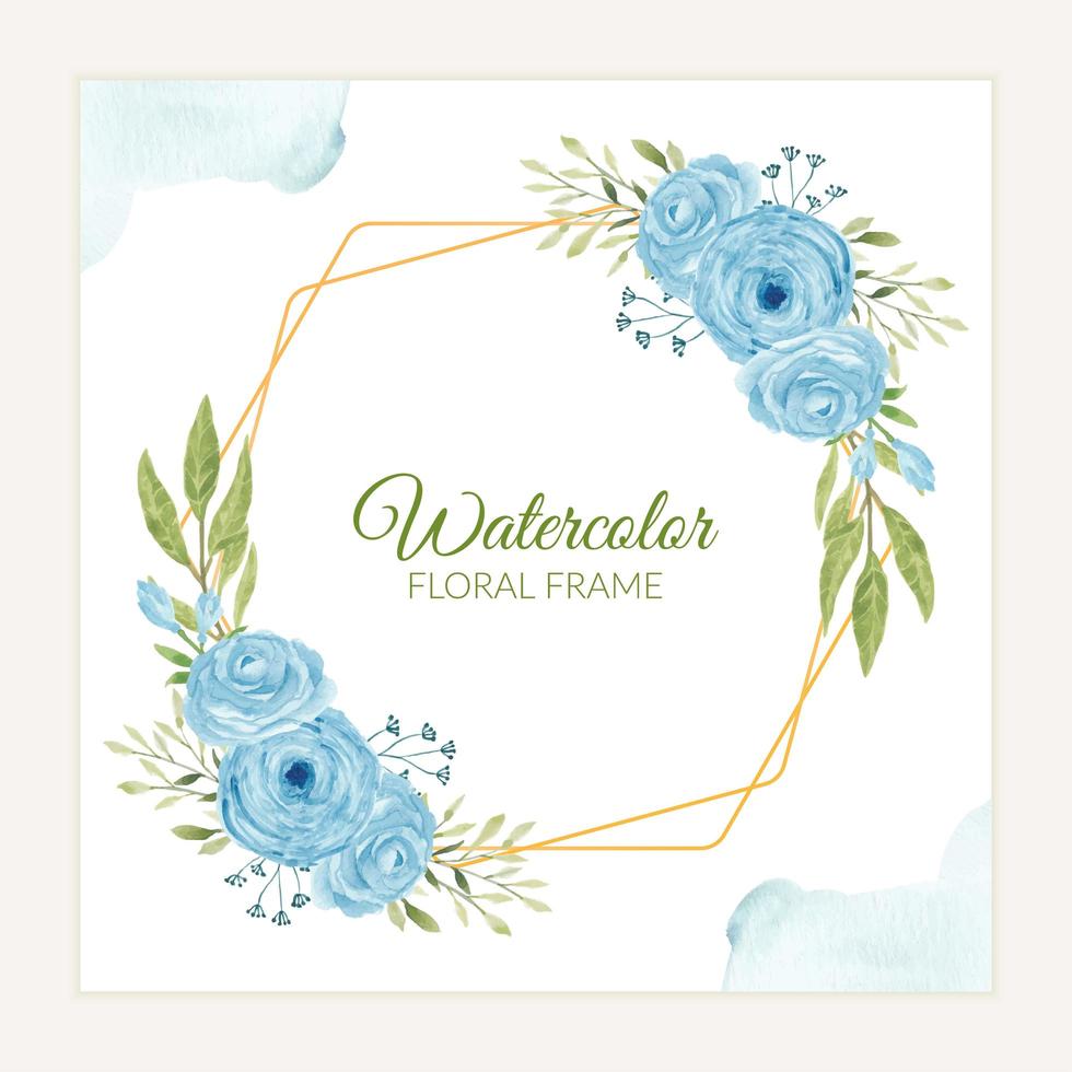 Rustic watercolor blue rose flower frame  vector