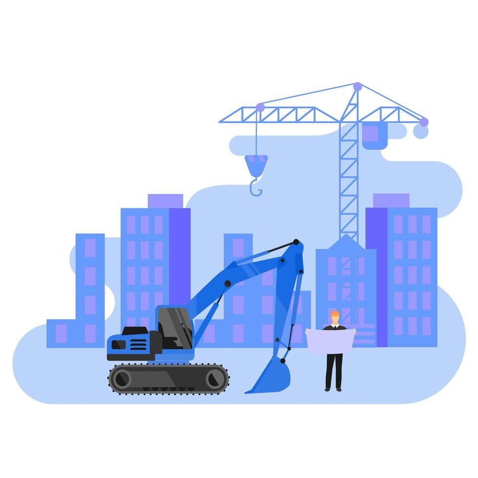 Man holding blueprint at construction site vector