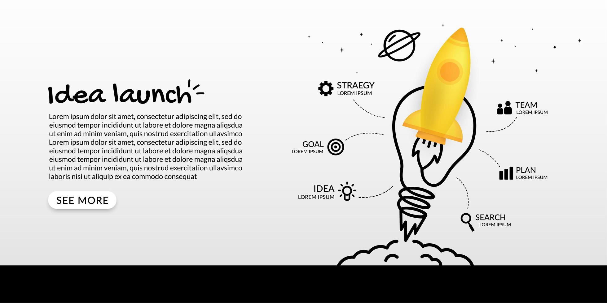 Infographic with rocket launching and light bulb vector