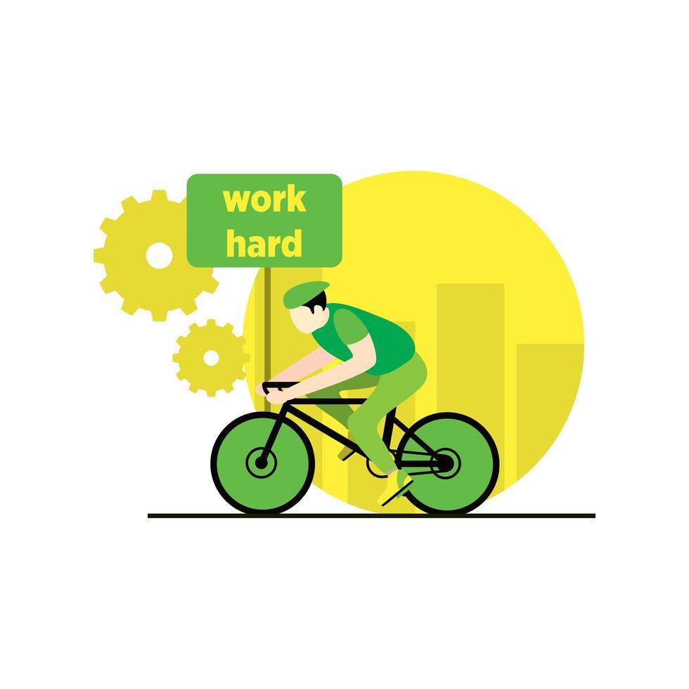 hombre trabajando duro en bicicleta vector