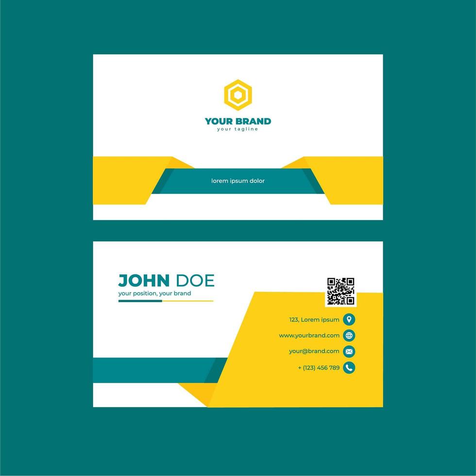 White Business Card with Yellow and Green Angles vector