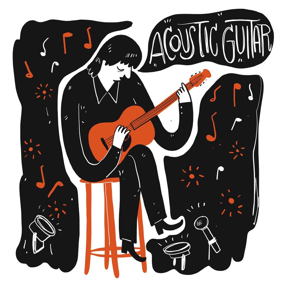 Hand drawn man palying acoustic guitar vector