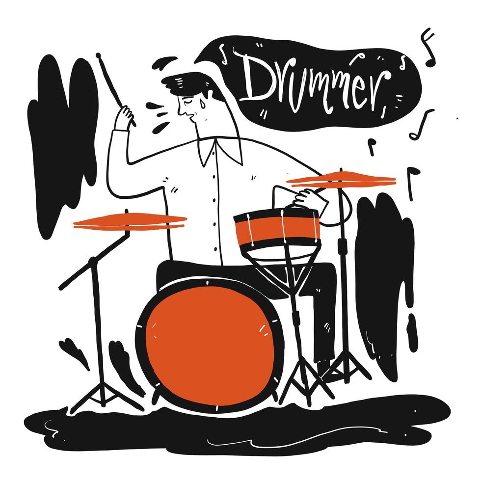 Hand drawn man playing drums vector