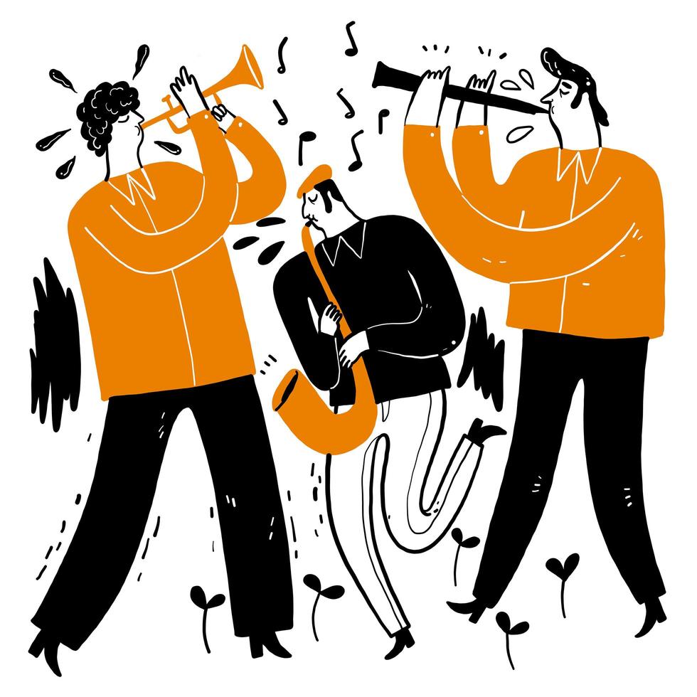 Musicians Playing Trumpet, Saxophone, Clarinet vector