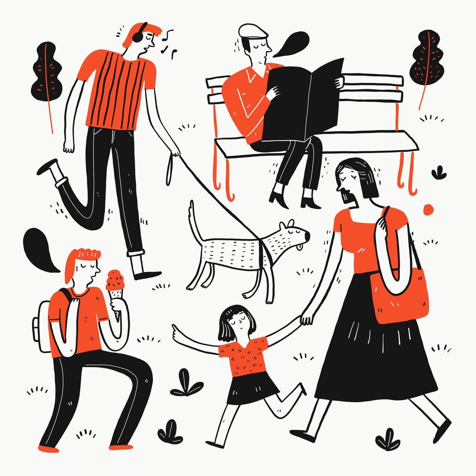 Collection of Hand Drawn People in the Park vector