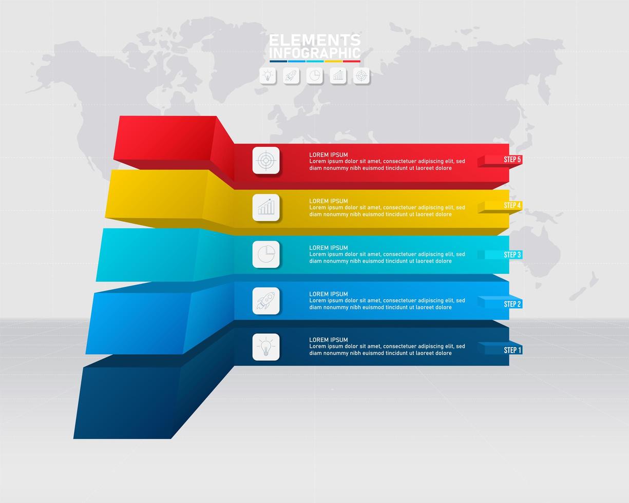 plantilla de infografía con 5 opciones 3d coloridas vector