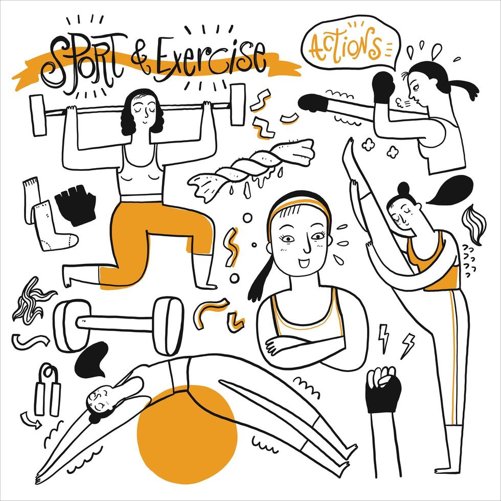 Hand drawn people doing various sports and activities vector