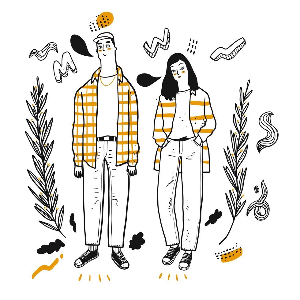 Hand drawn hip couple vector