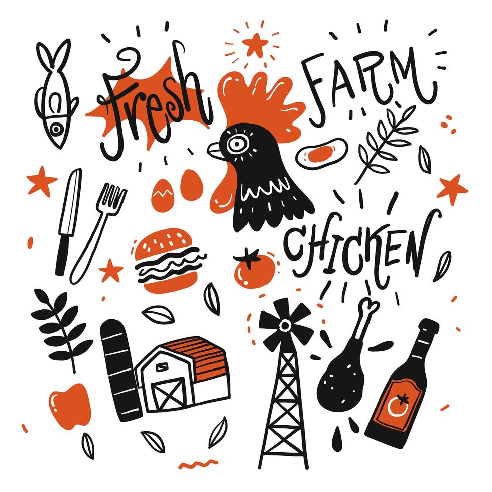 Hand drawn farm elements vector