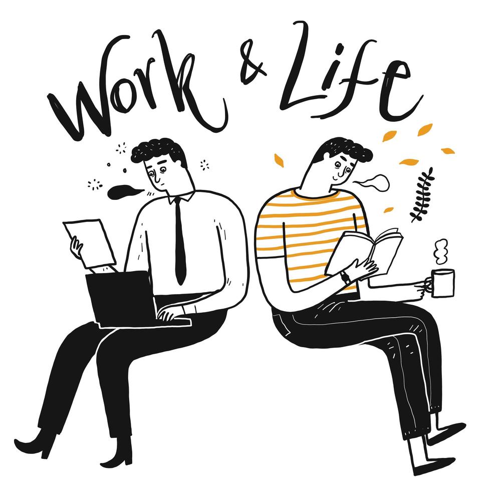 Hand drawn men sitting and working vector