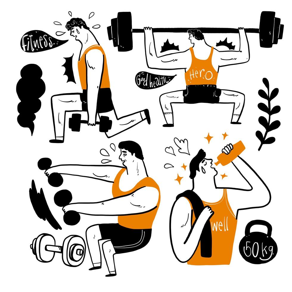 Hand drawn characters doing exercises vector