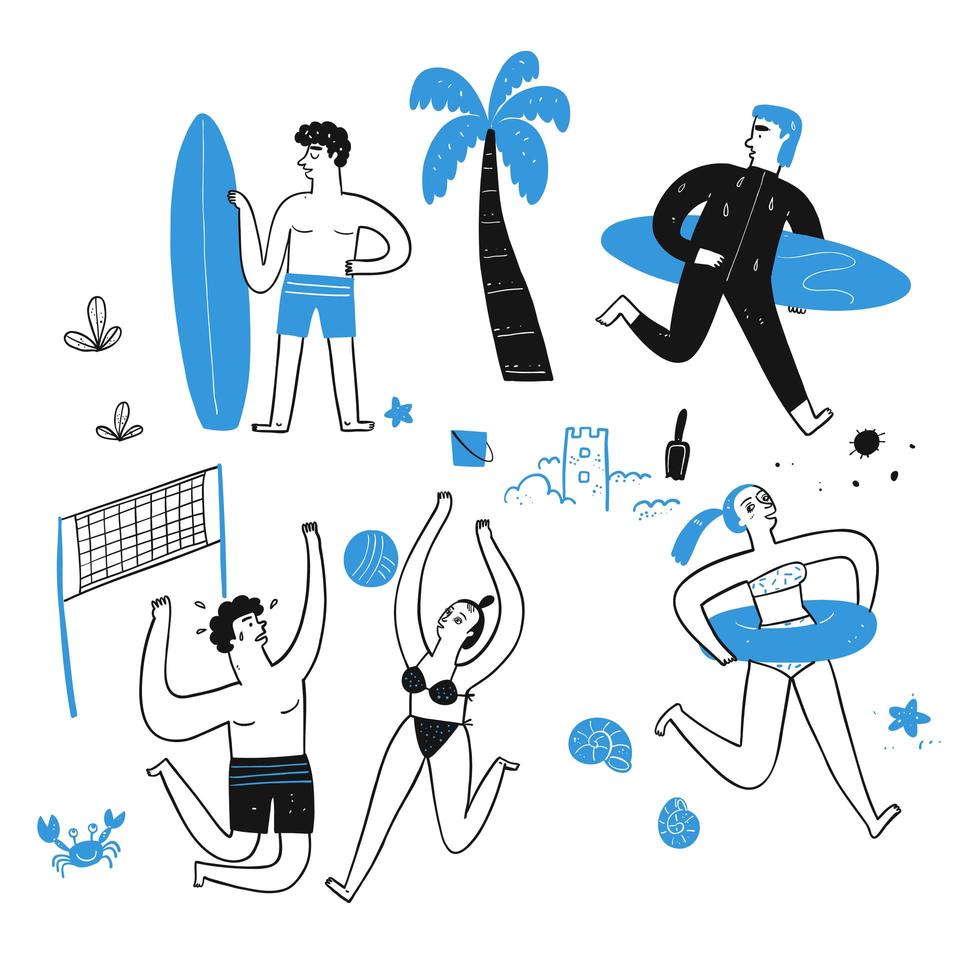 Hand drawn people on the beach vector