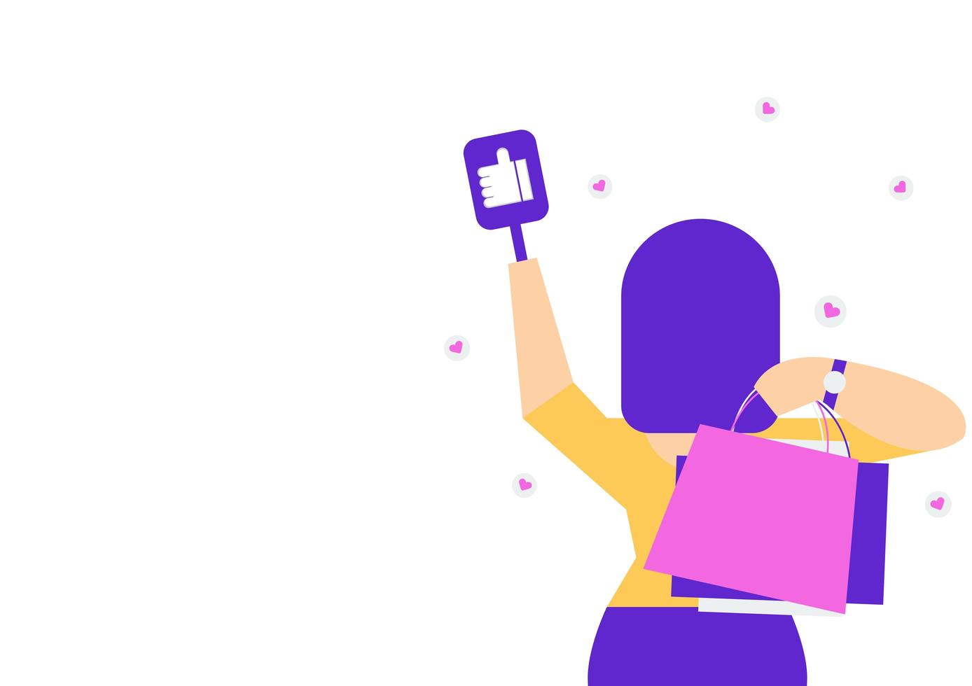 White Woman ''Likes'' Shopping on White Background vector
