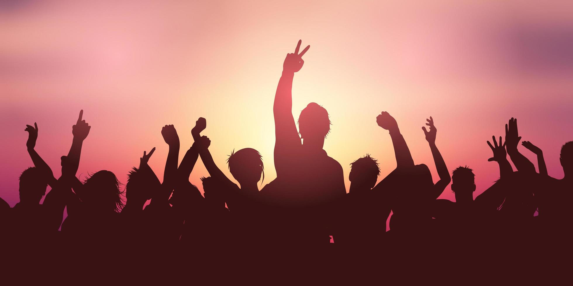 Party crowd banner against sunset sky  vector