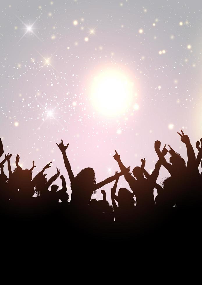 Party crowd on a silver glittery sky vector