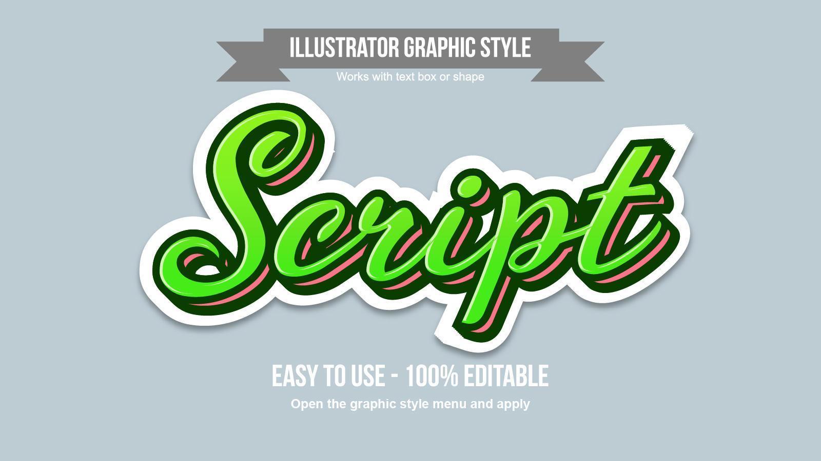 Green and orange script sticker text effect vector