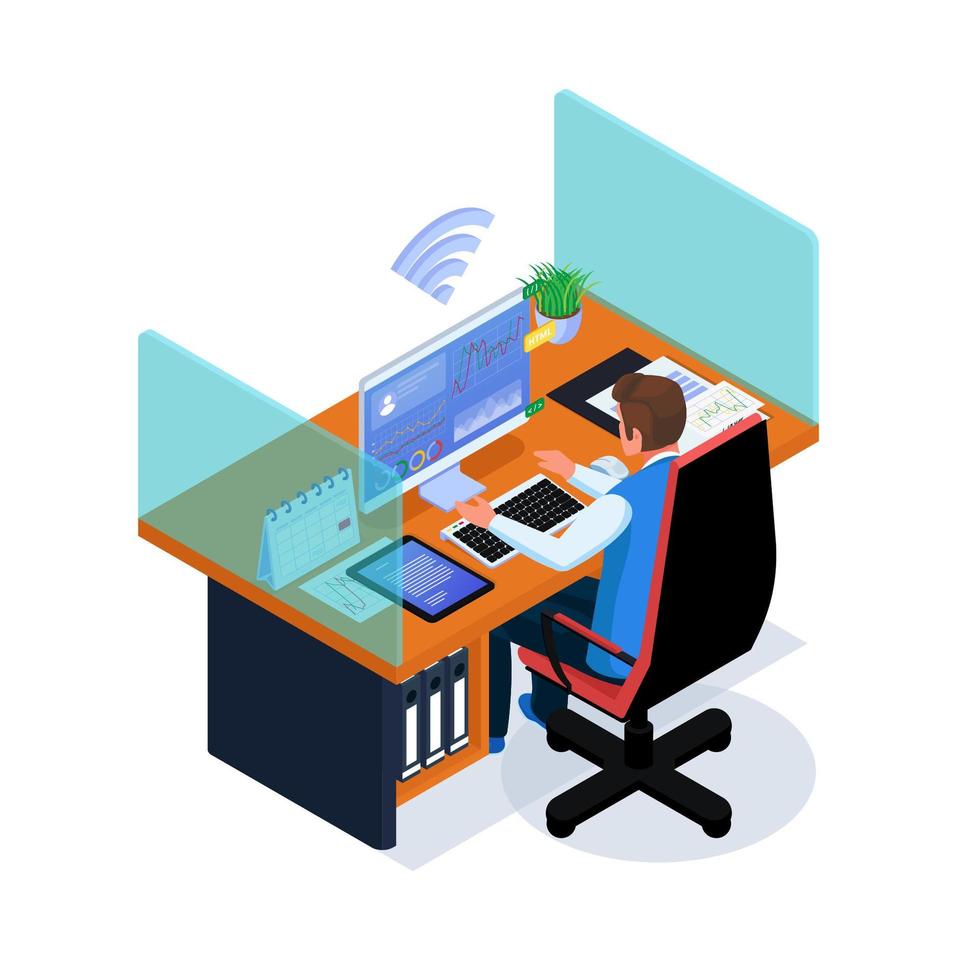 Business man working in workspace on internet vector