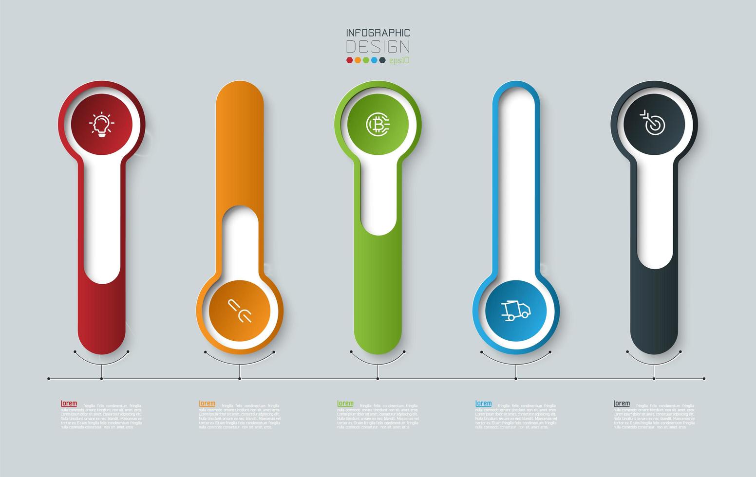 Colorful outline 3d long circle label infographic vector