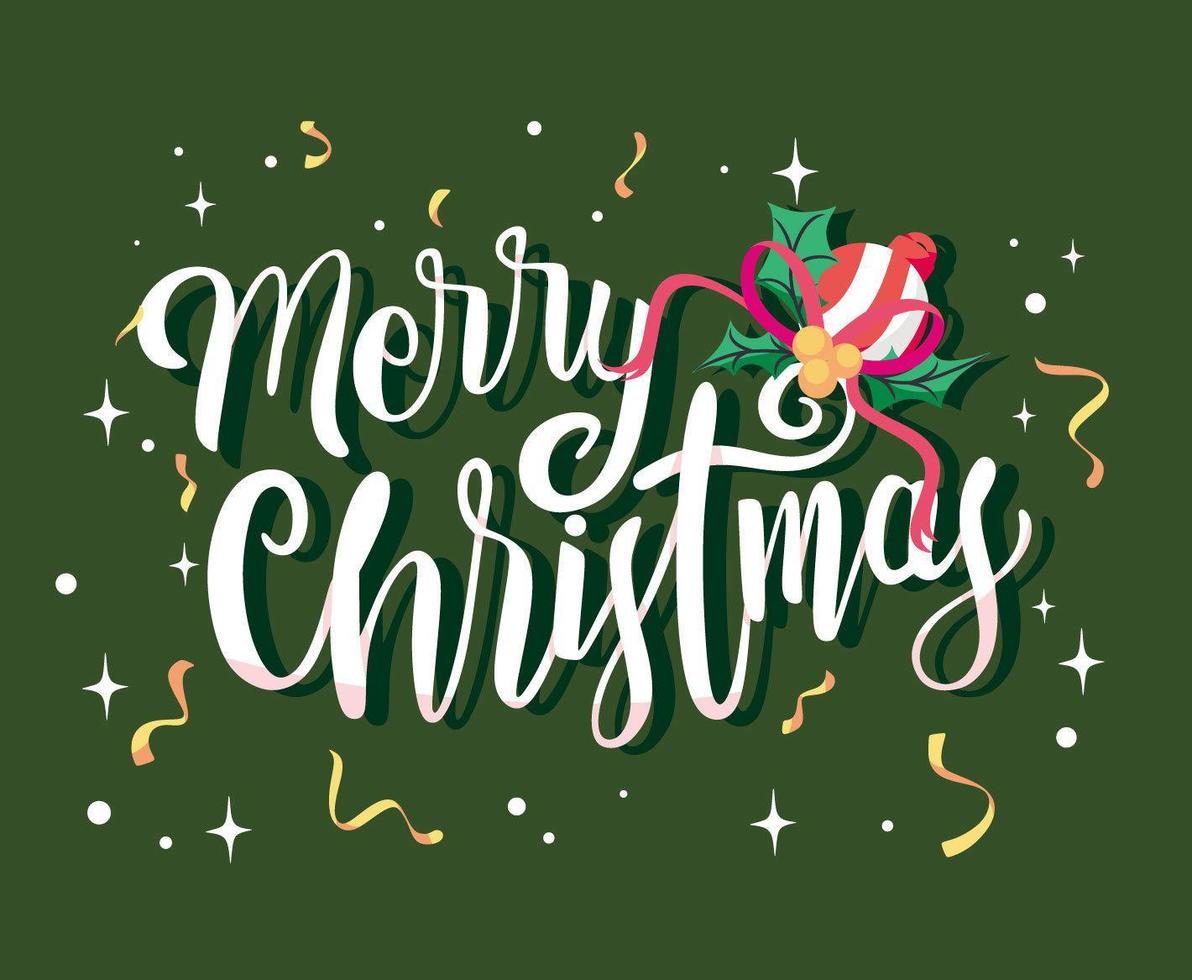 Merry Christmas lettering and confetti vector