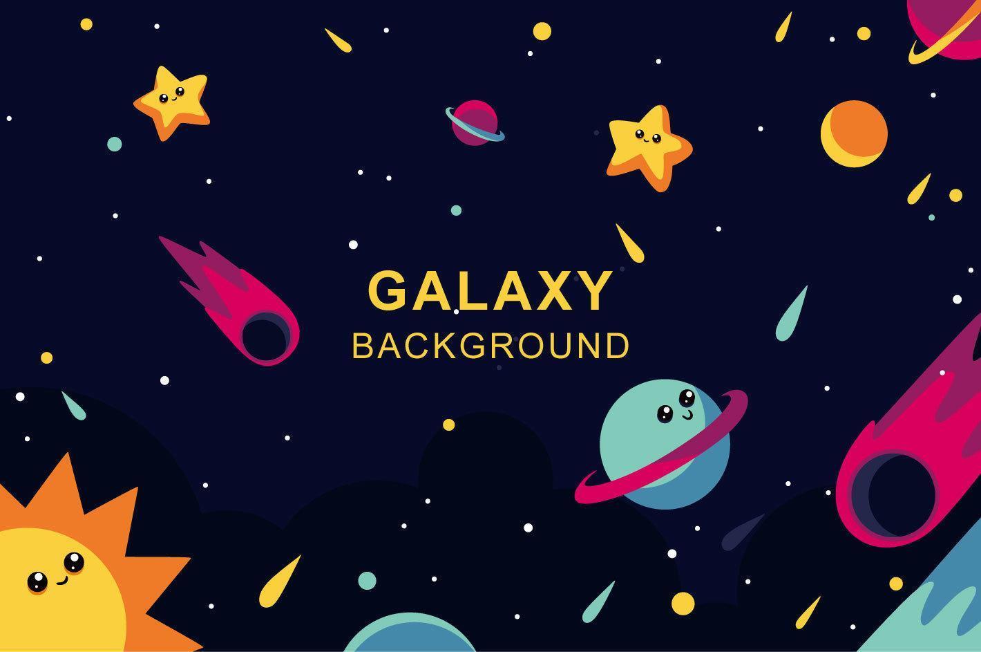 Galaxy design with happy planets and stars vector